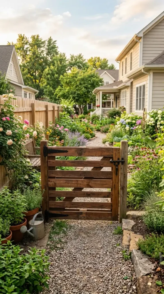 Pallet wood garden gate suburban