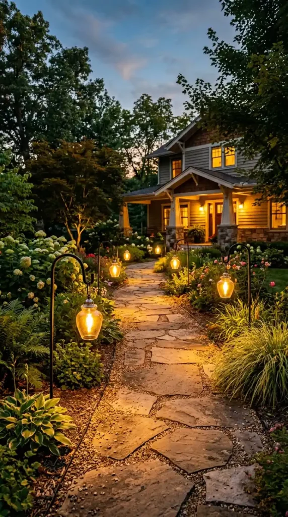 Pathway garden illuminated