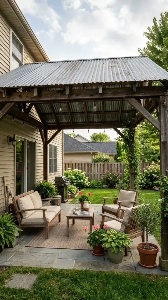 Patio pergola with metal roofing