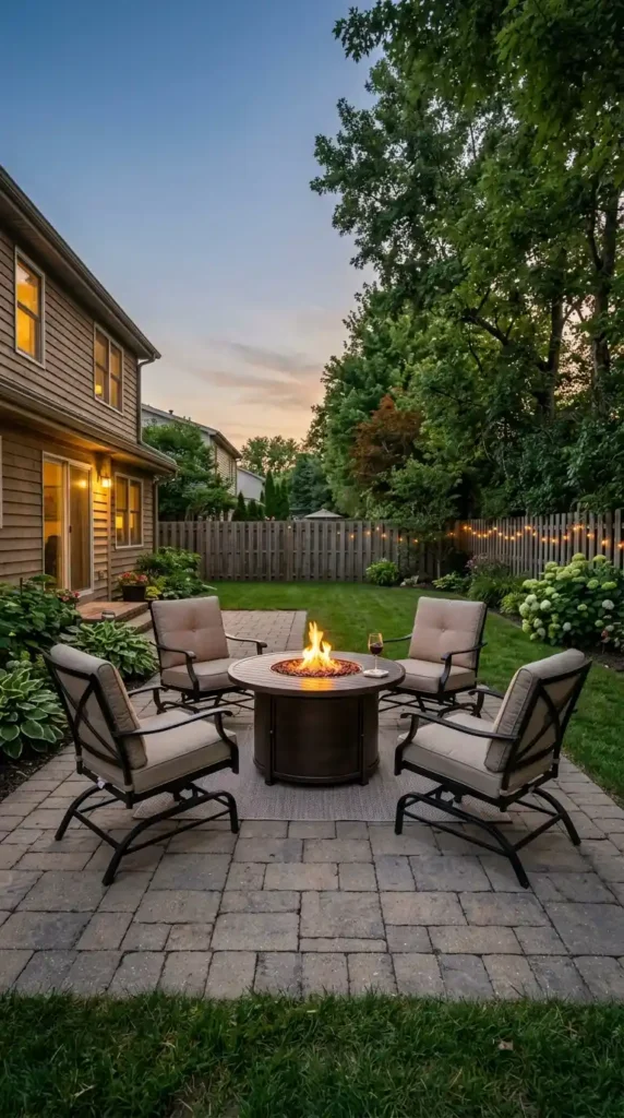 Patio with fire pit table