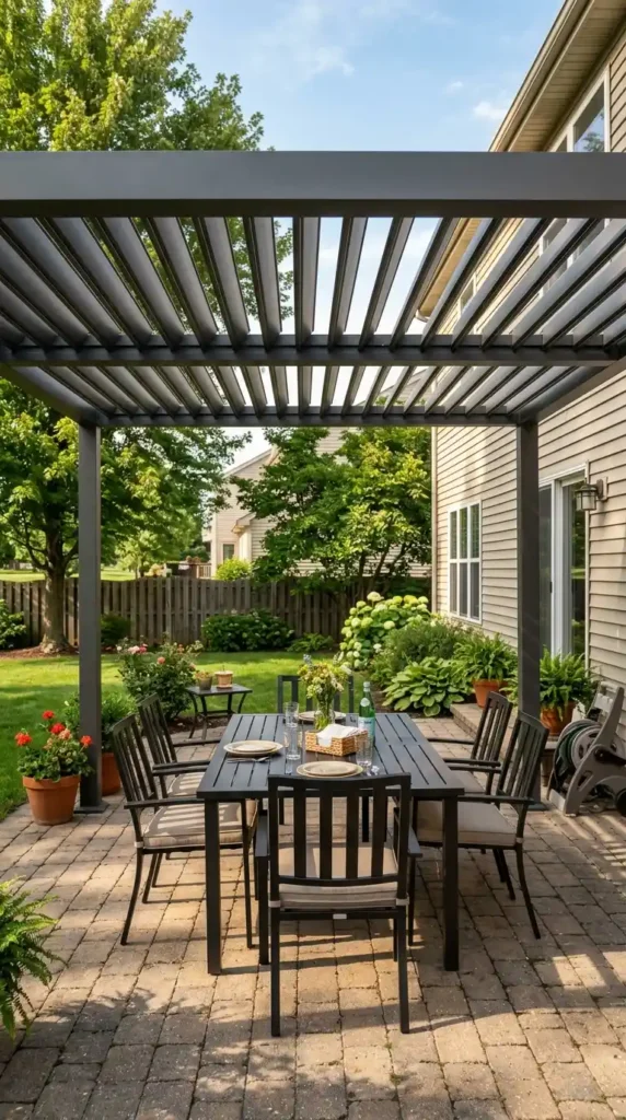 Patio with louvered pergola