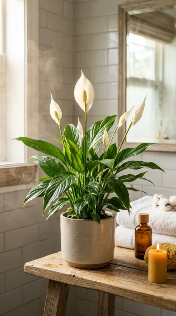 Peace lily in bathroom