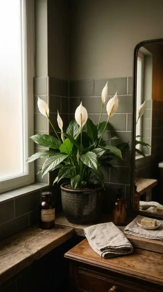 Peace lily in bathroom