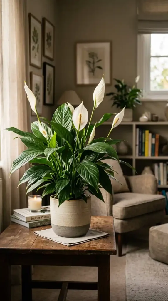 Peace lily in dimly lit