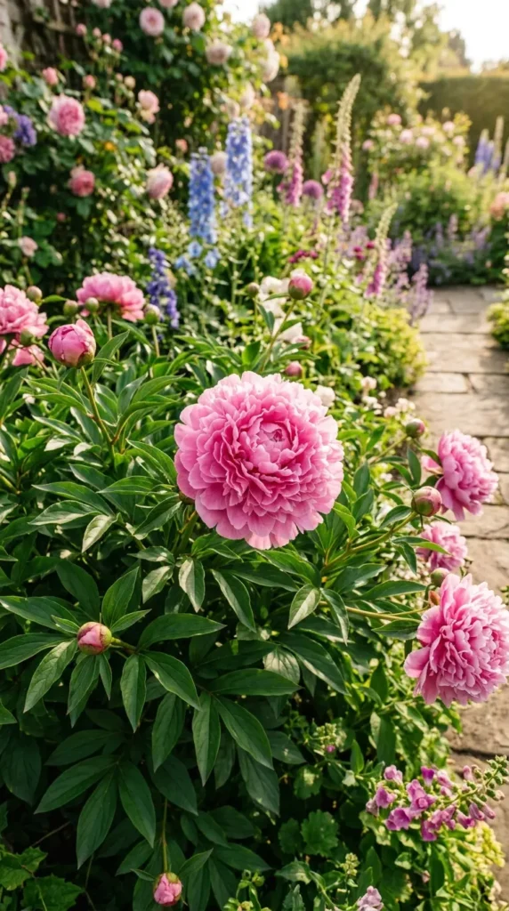 Peony in full bloom garden