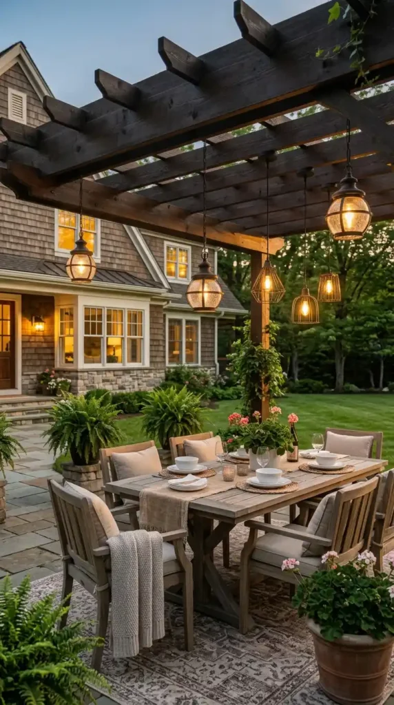 Pergola with outdoor pendant lights