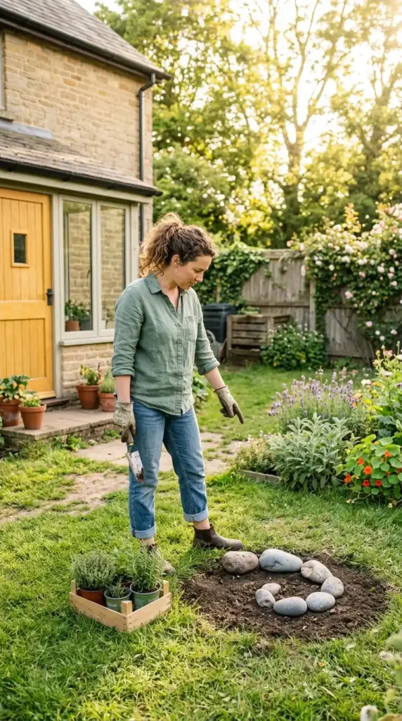 Person choosing sunny spot backyard