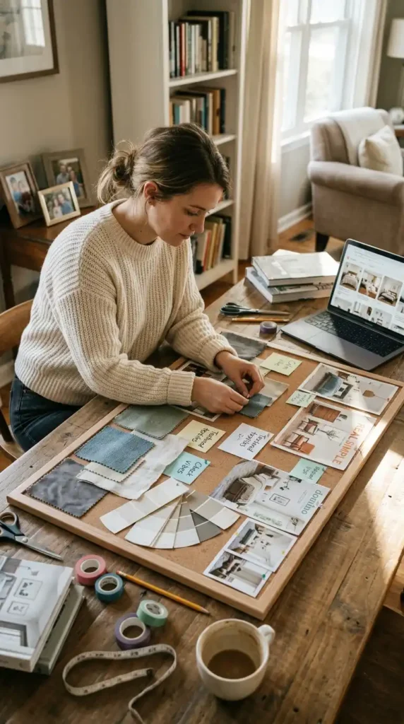 Person creating bedroom mood board