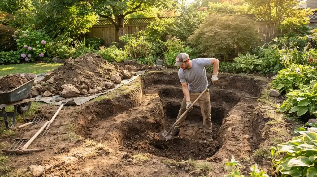 Person digging pond hole