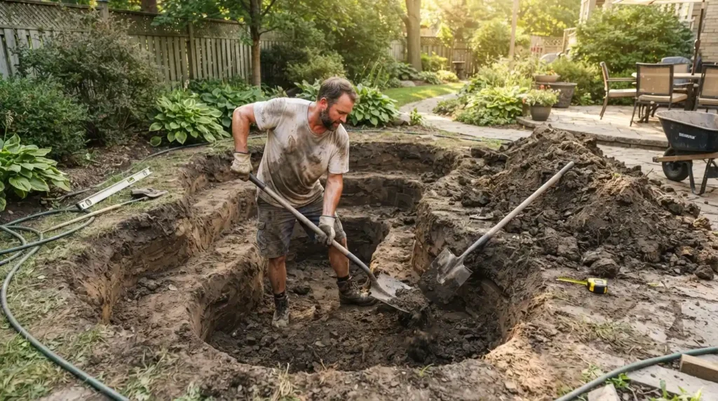 Person digging pond hole