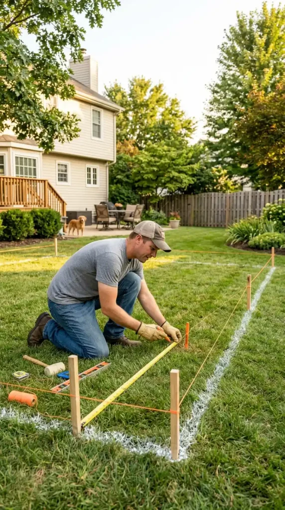 Person measuring dog run fence