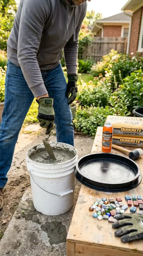 Person mixing concrete
