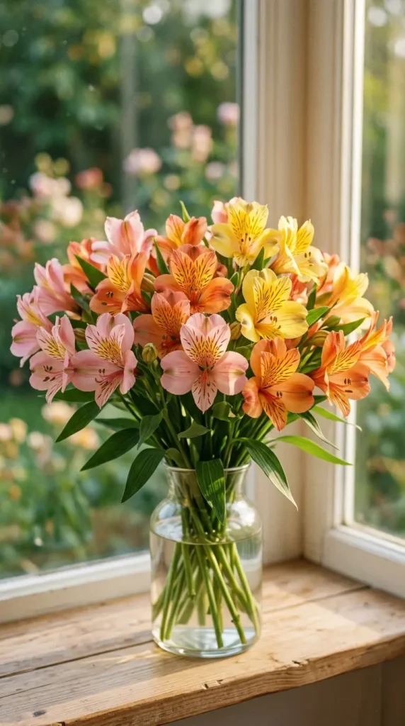 Peruvian lilies in glass vase