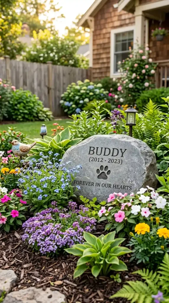 Pet memorial garden stone flowers
