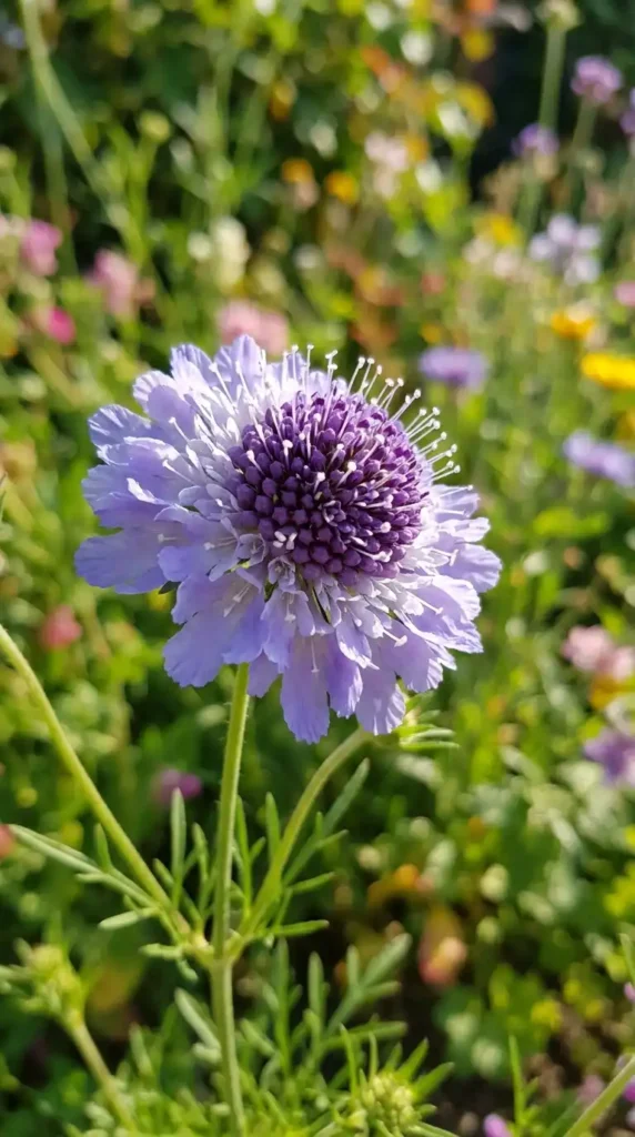Pincushion flower with blue petals
