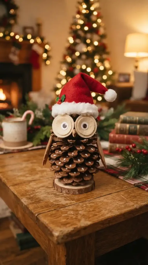 Pinecone owl Santa craft