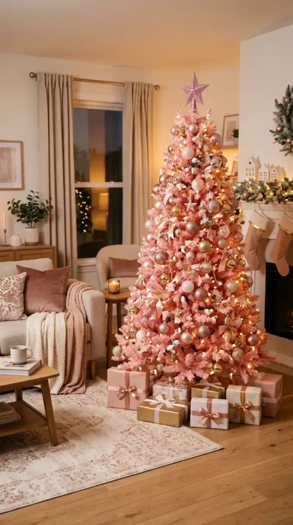 Pink Christmas tree decorated