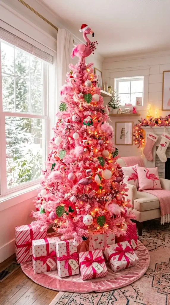 Pink flamingo Christmas tree