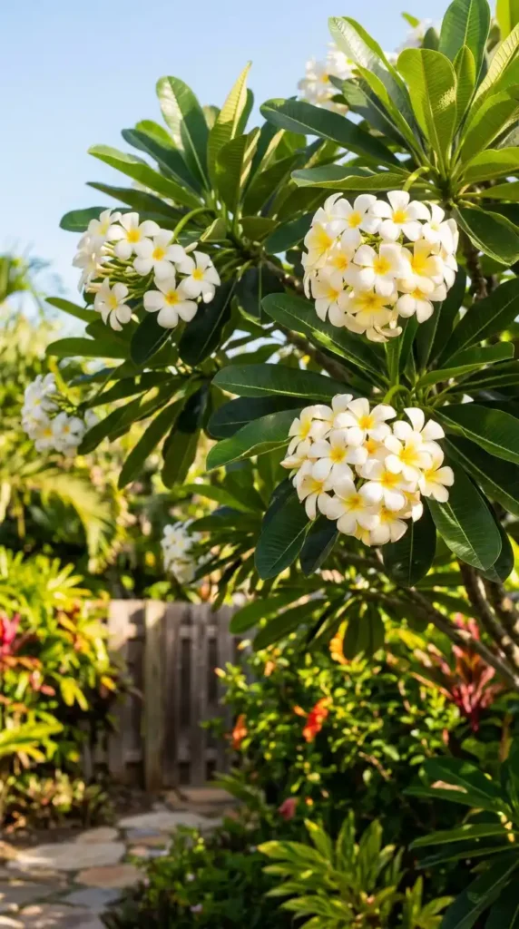 Plumeria flowers on tree