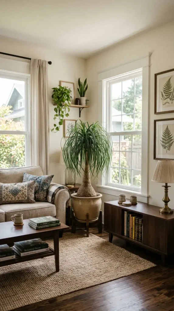 Ponytail palm in living room