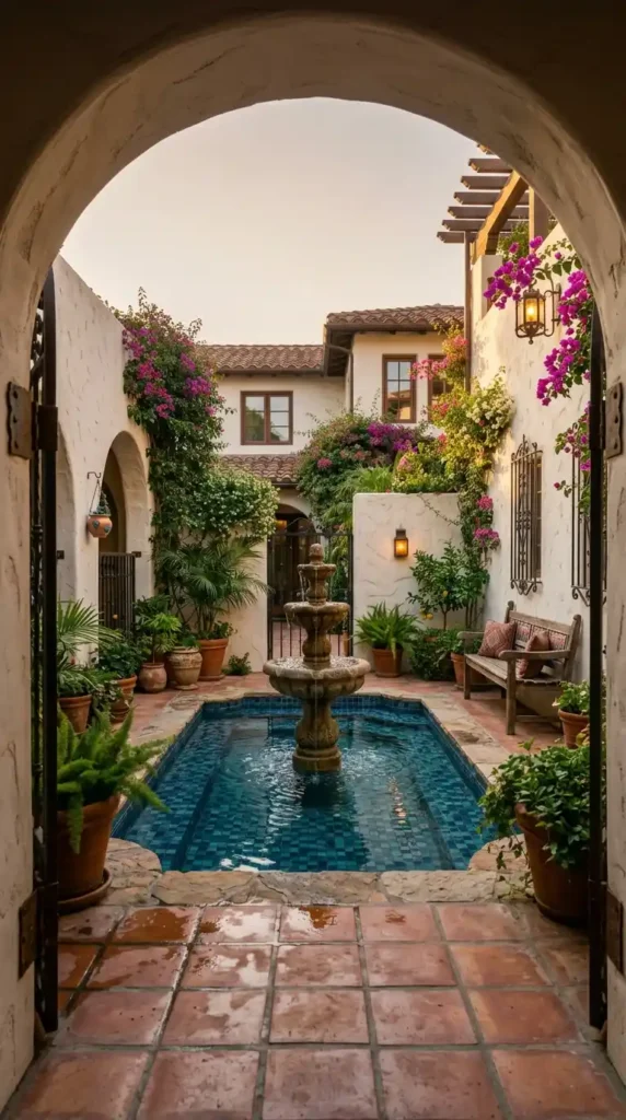 Pool courtyard fountain American
