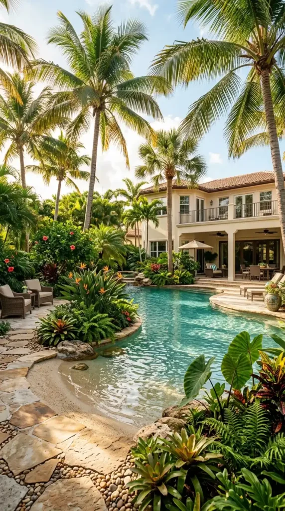 Pool with beach entry landscaping