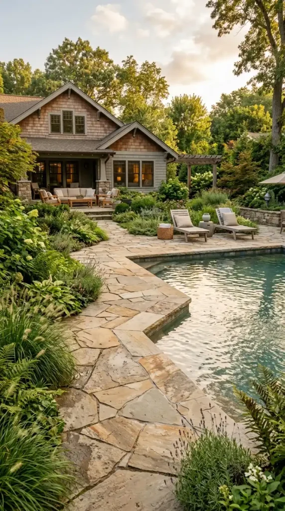 Pool with natural stone coping