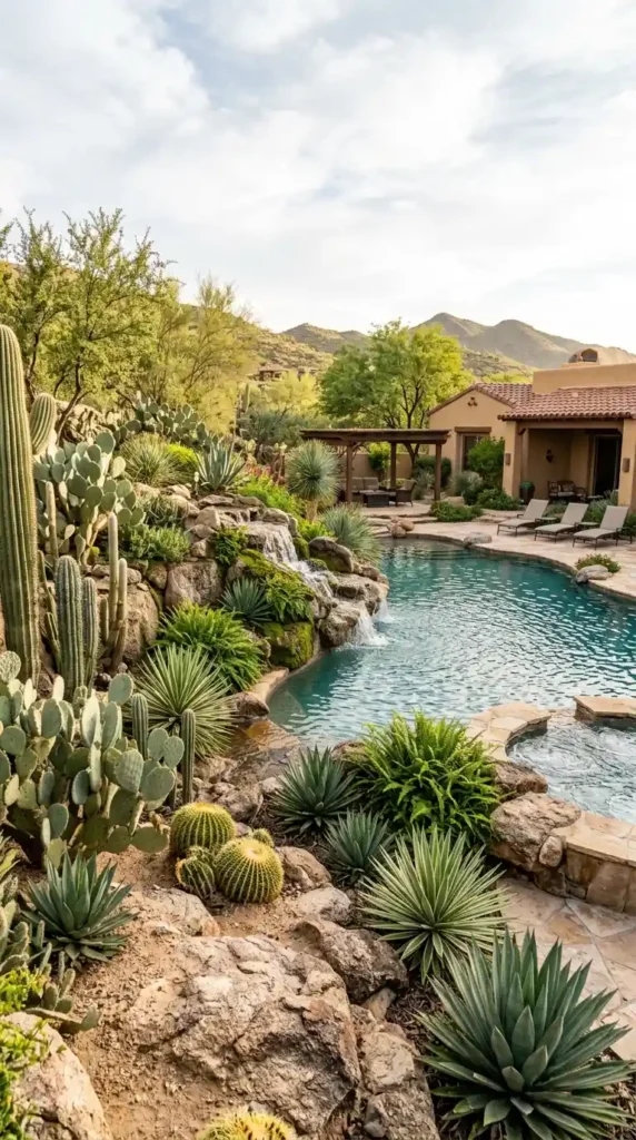 Pool with natural stone waterfall