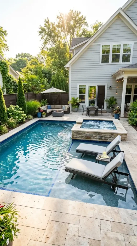 Pool with spa tanning ledge