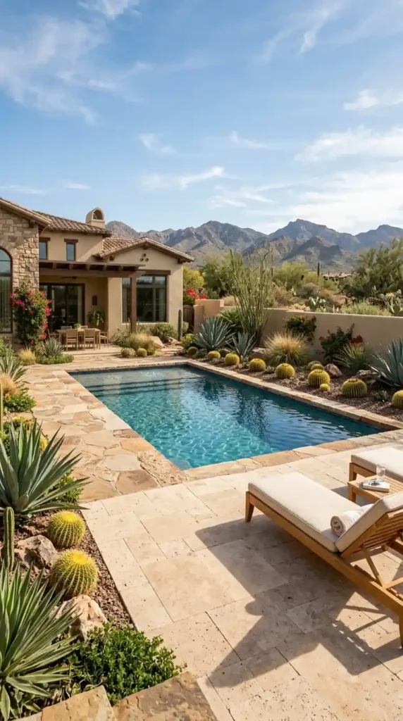 Pool with travertine deck