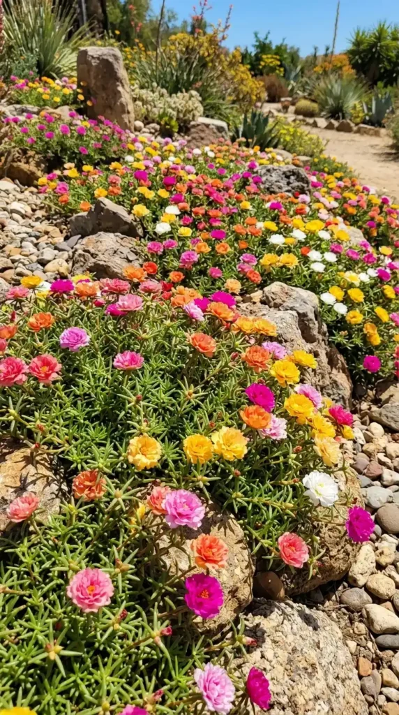 Portulaca flowers in sunny rock