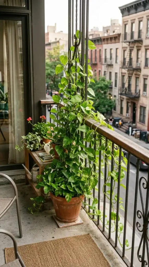 Pothos vine on apartment balcony
