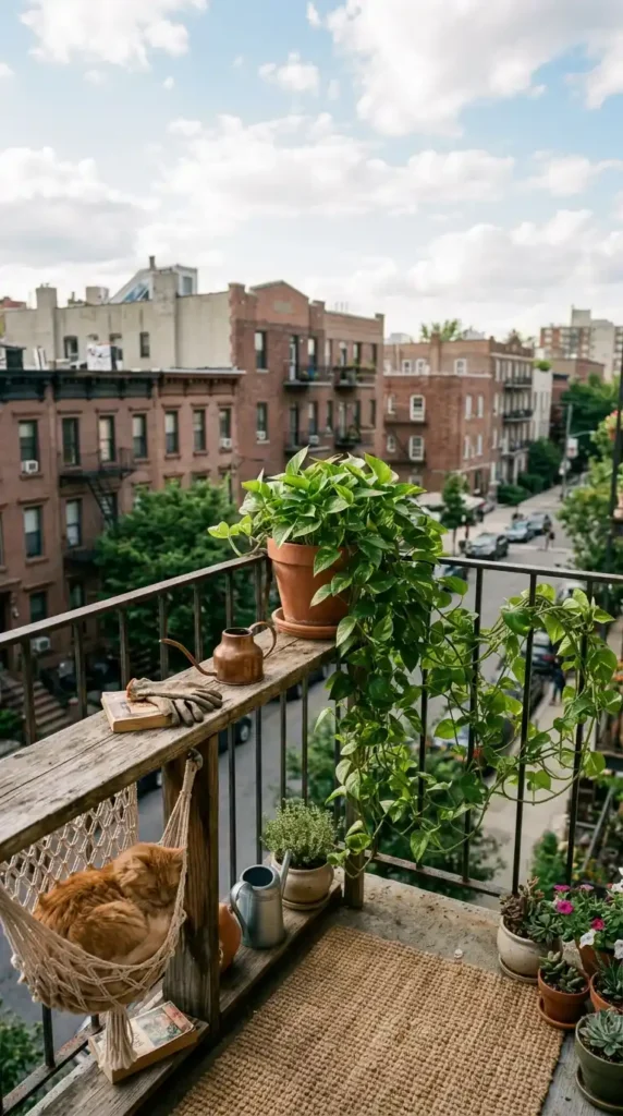 Pothos vine on apartment balcony