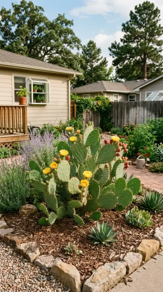 Prickly pear cactus in garden