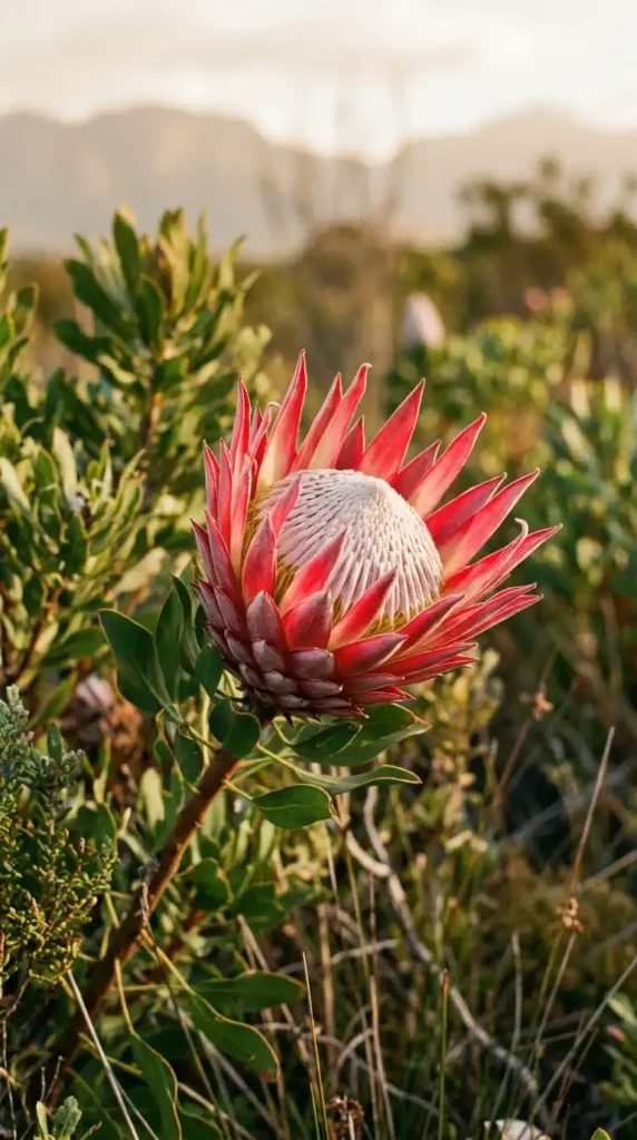 Protea flower with pink bracts