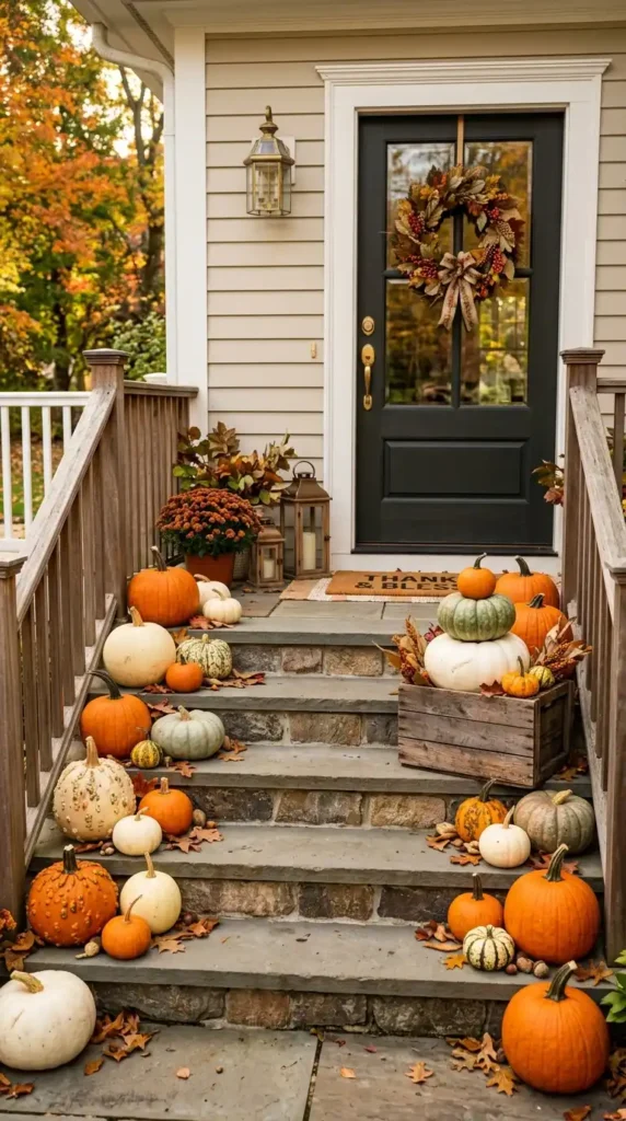 Pumpkins on porch steps