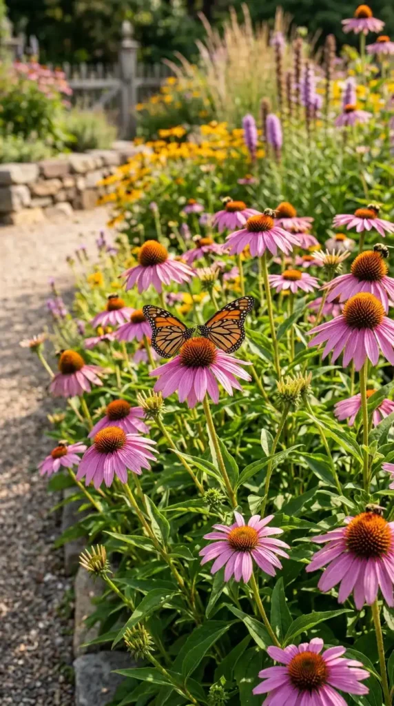 Purple coneflowers attracting