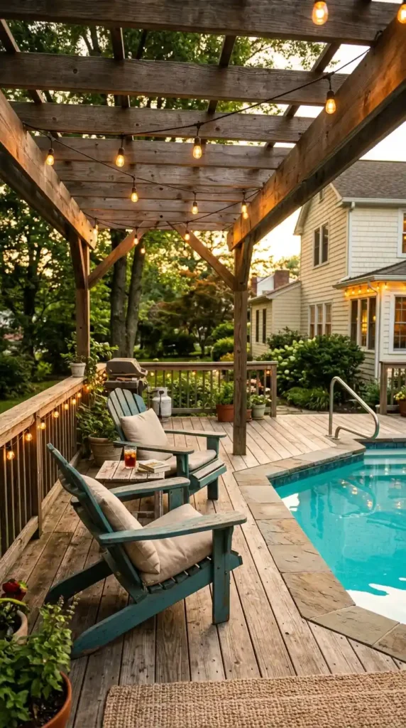 Raised deck pool pergola chairs