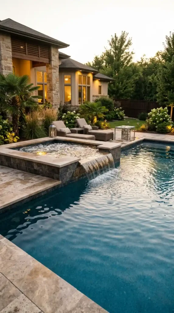 Raised spa spillover pool