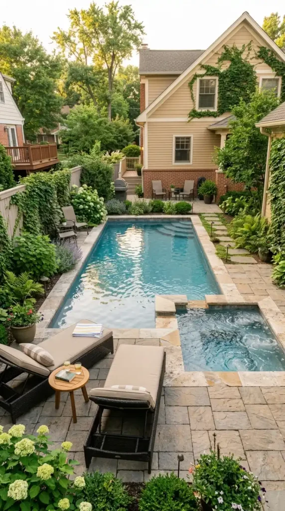 Rectangle pool with spa