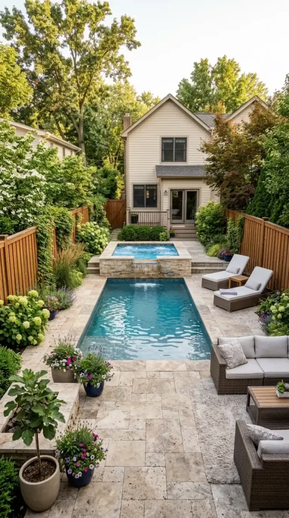 Rectangle pool with spa
