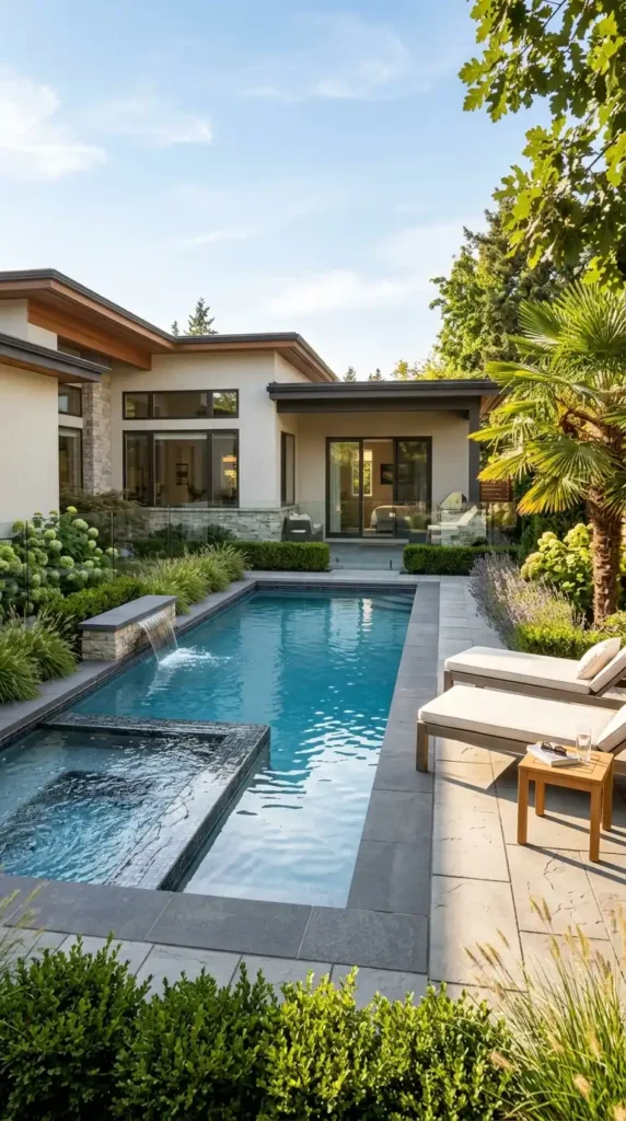 Rectangle pool with spa