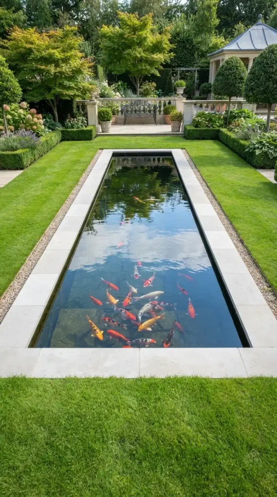 Rectangular koi pond formal garden