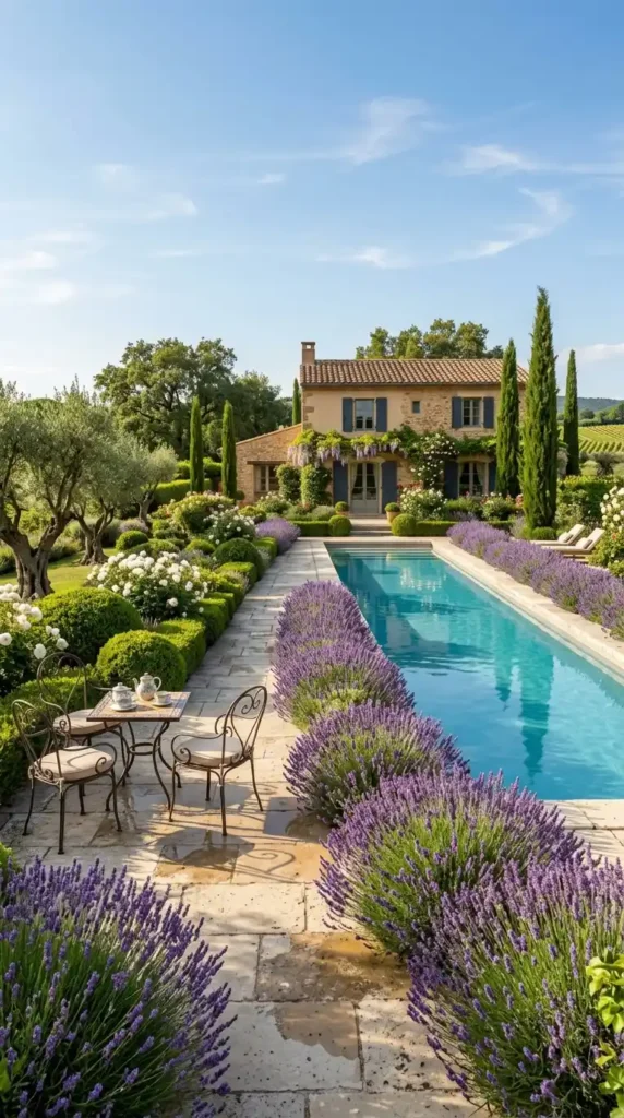 Rectangular pool lavender border