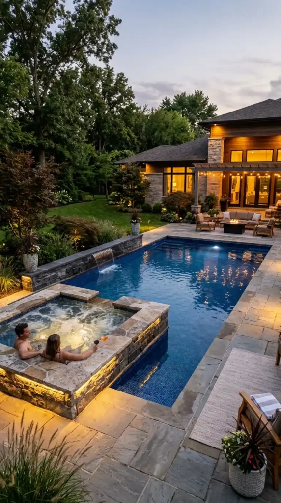Rectangular pool with corner spa