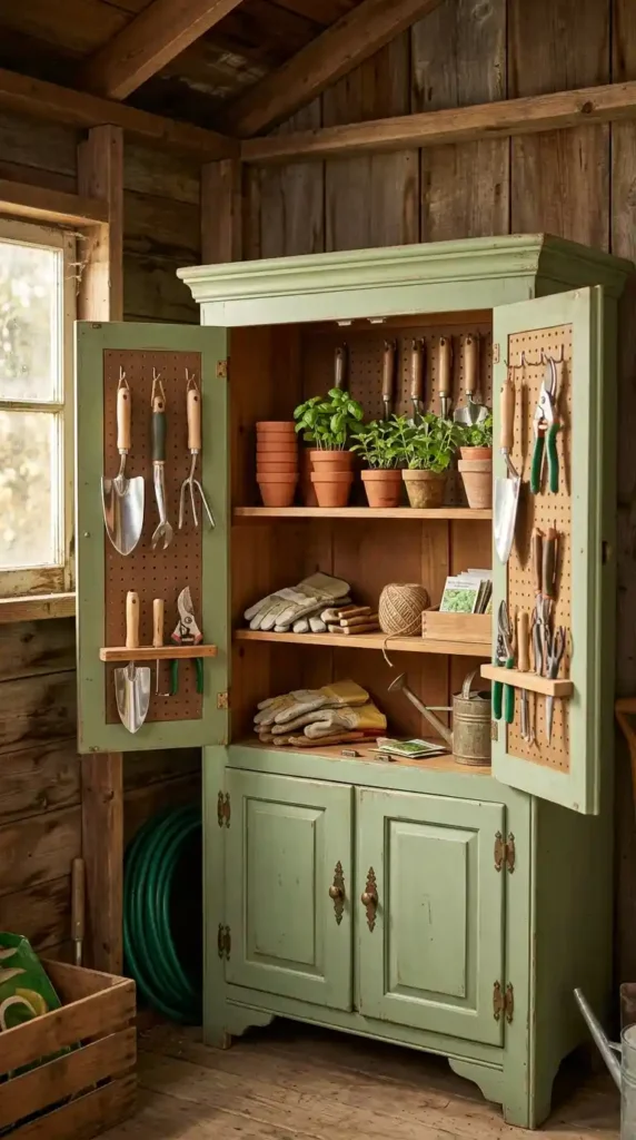 Repurposed cabinet garden shed