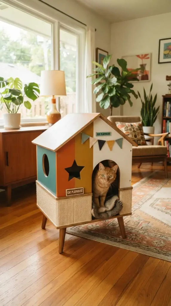 Retro cat house playhouse scratcher