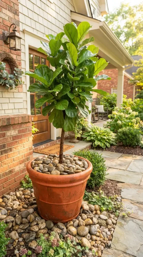 River rock planter accents