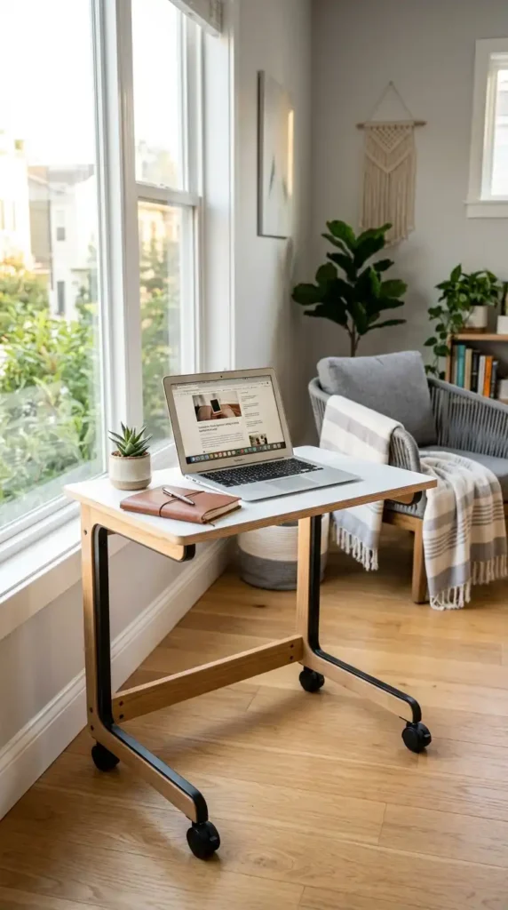 Rolling desk in small space