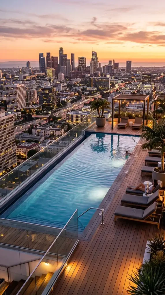 Rooftop infinity pool city view